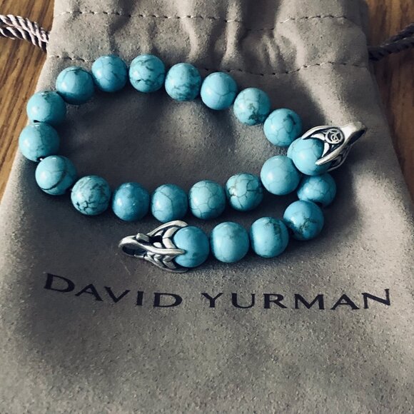 David Yurman 8mm Spiritual Beads Bracelet SS w/Turquoise 8.25” MSRP $1,250 “Mint - Picture 6 of 9
